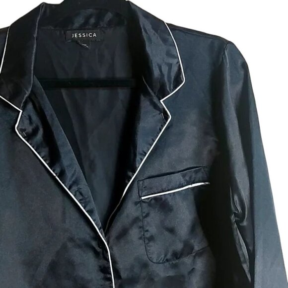 JESSICA Black & White Cobtrast Piping Satin Top Size M - Picture 2 of 3